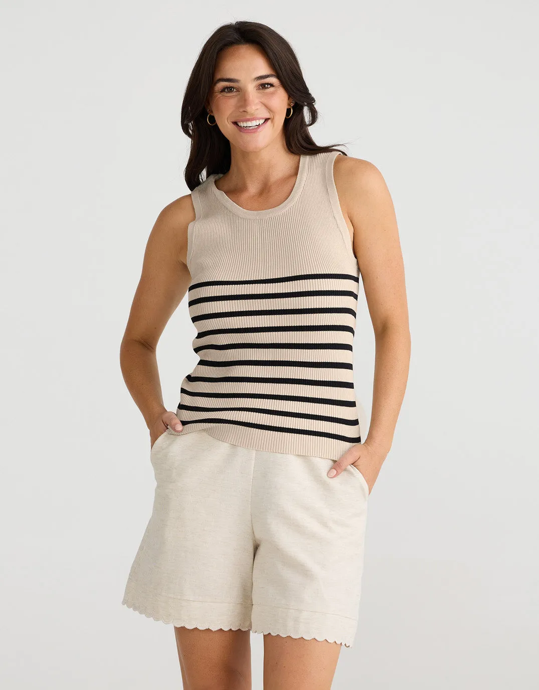 Amba Stripe Tank - Ecru/Black