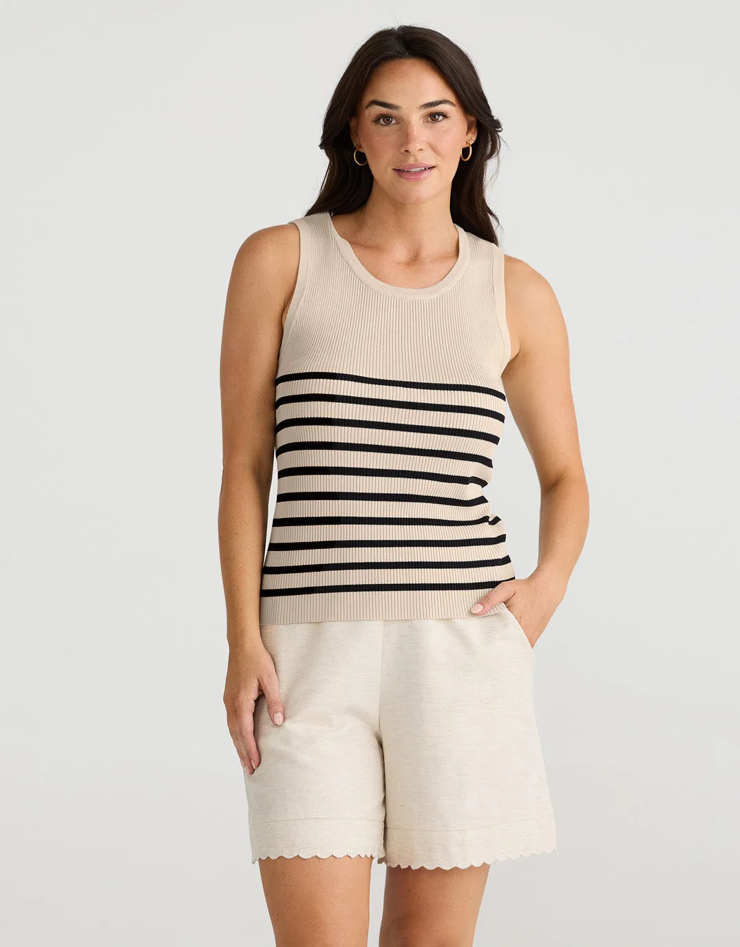 Amba Stripe Tank - Ecru/Black