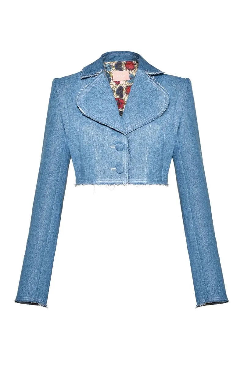 AQUA DENIM CROPPED BLAZER