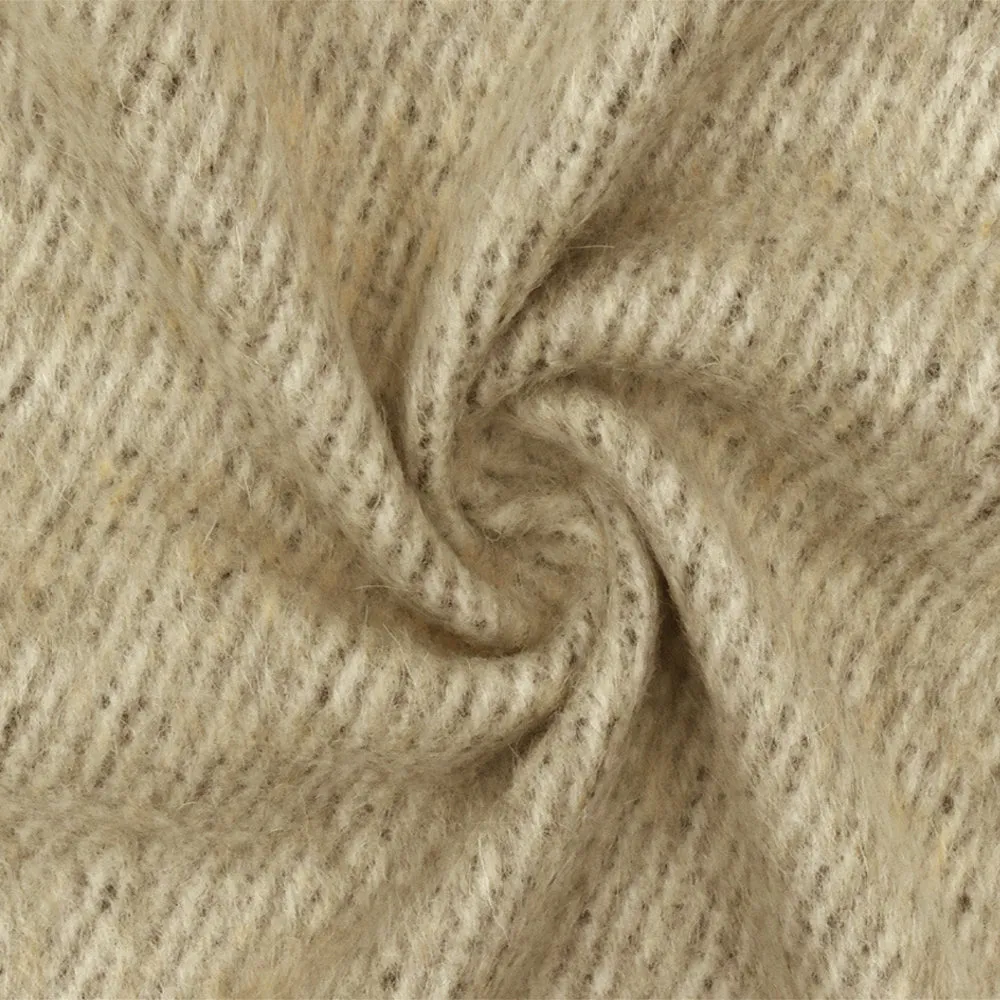 Beige-Black-Multi Brushed Wool Blend Twill Coating Woven Fabric