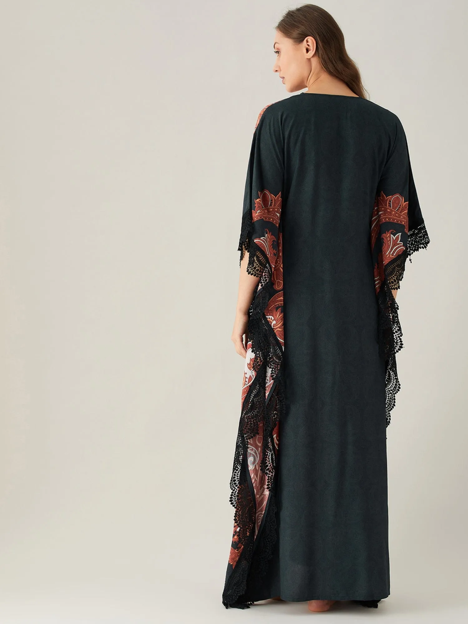 Black Bold Paisley Patterned Loungewear Kaftan