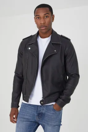 BLACK FAUX LEATHER BIKER JACKET