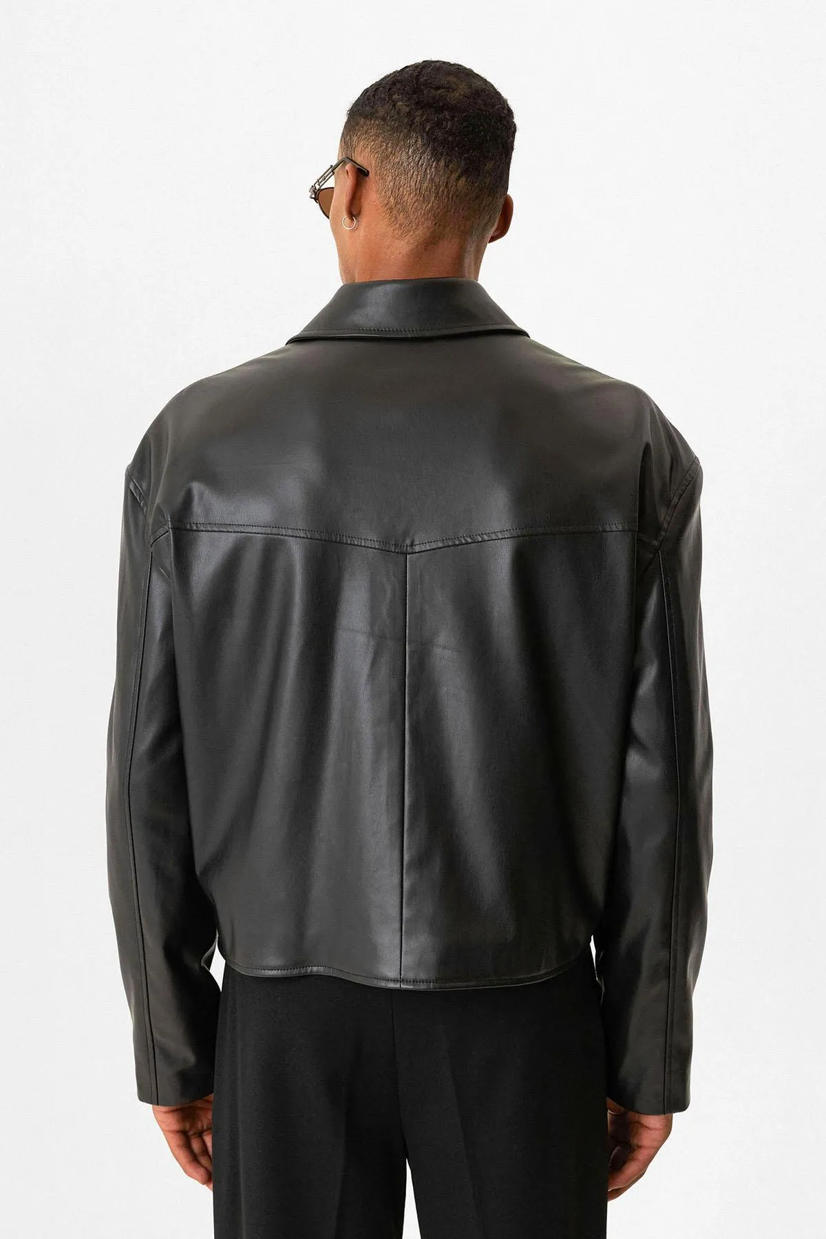 Black Faux Leather Crop Fit Men's Jacket - Wessi