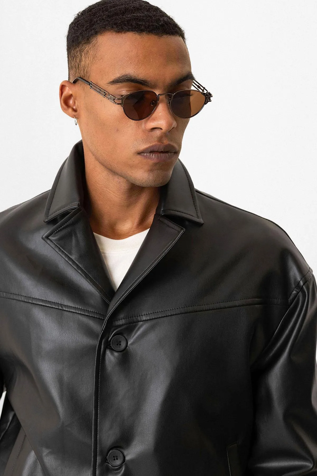 Black Faux Leather Crop Fit Men's Jacket - Wessi