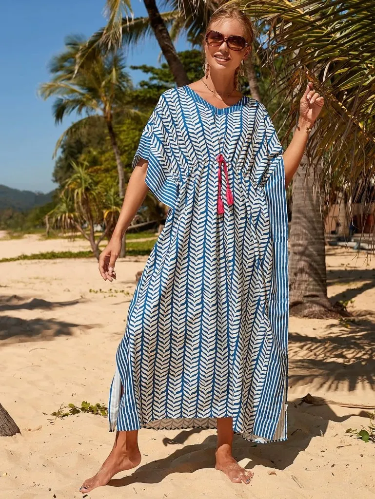 Blue Short Sleeve Beachwear Cover Up