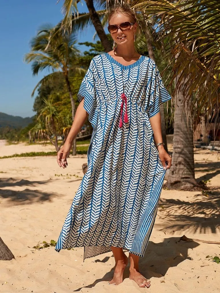 Blue Short Sleeve Beachwear Cover Up