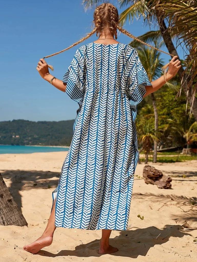 Blue Short Sleeve Beachwear Cover Up