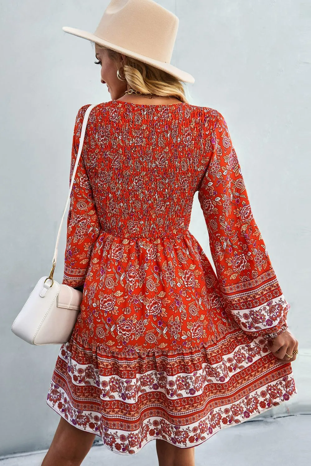 Boho Bohemian V-Neck Balloon Sleeve Dress