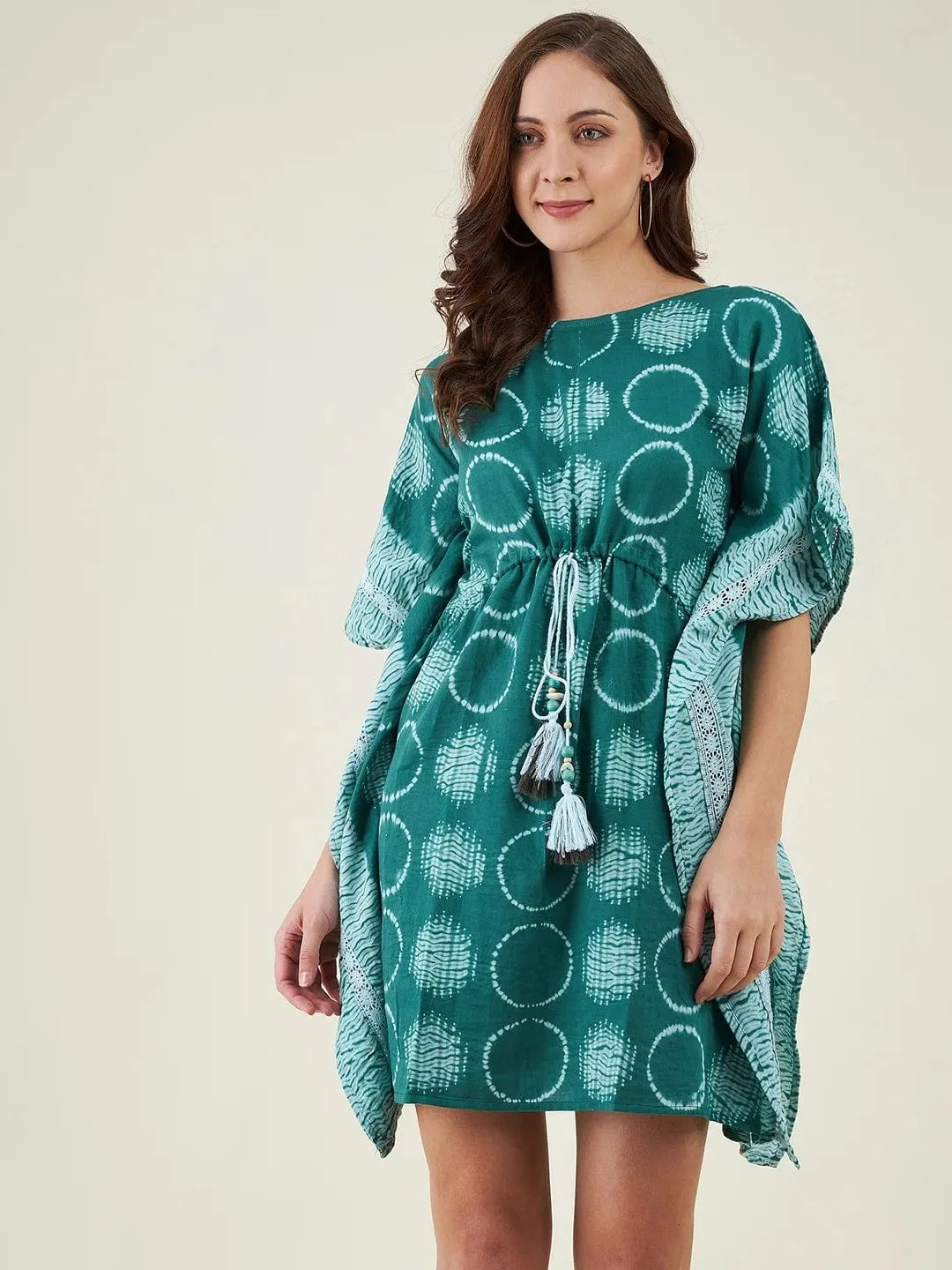 Bottle Green Shibori Tiedye Kaftan Dress