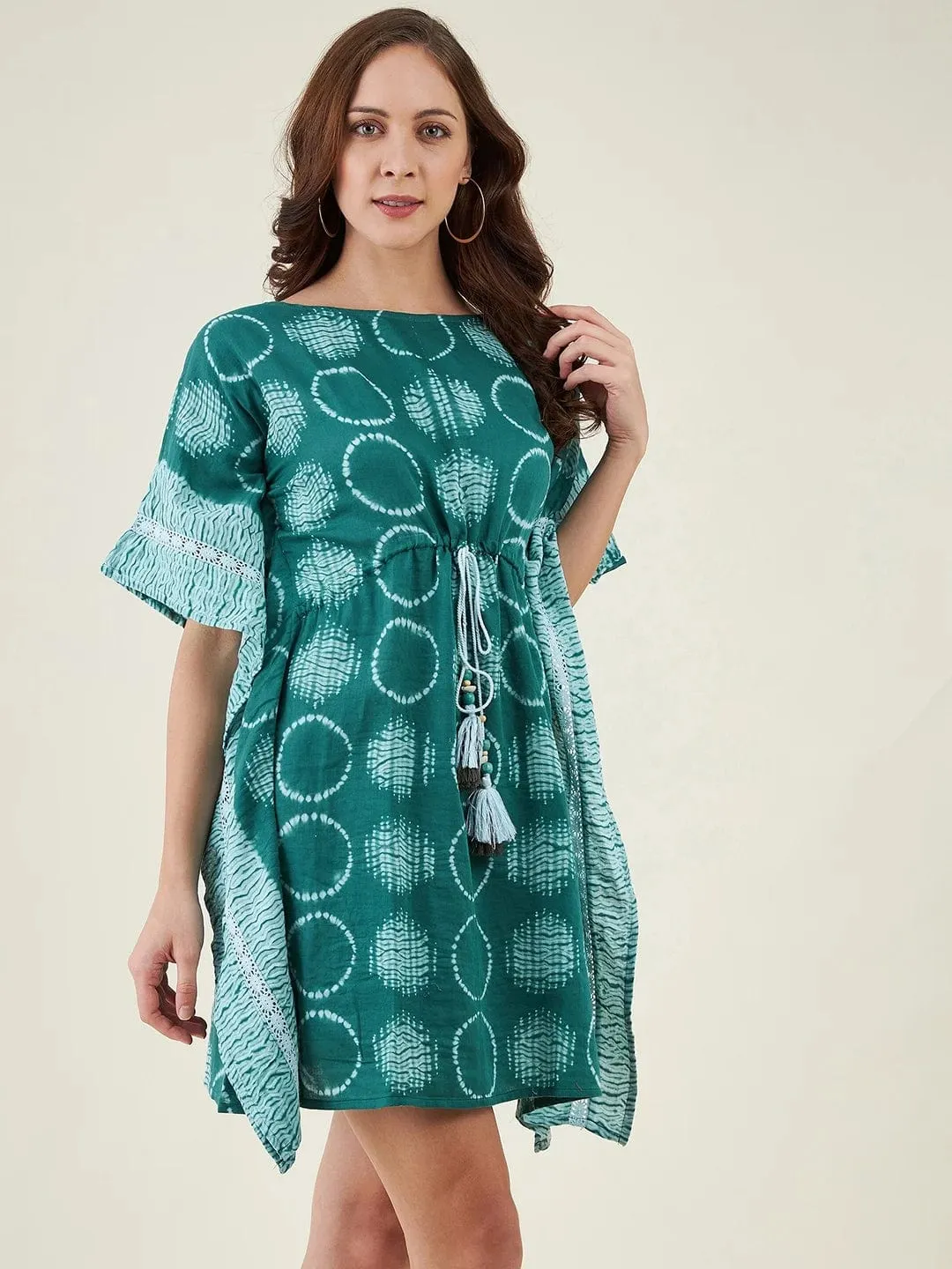 Bottle Green Shibori Tiedye Kaftan Dress