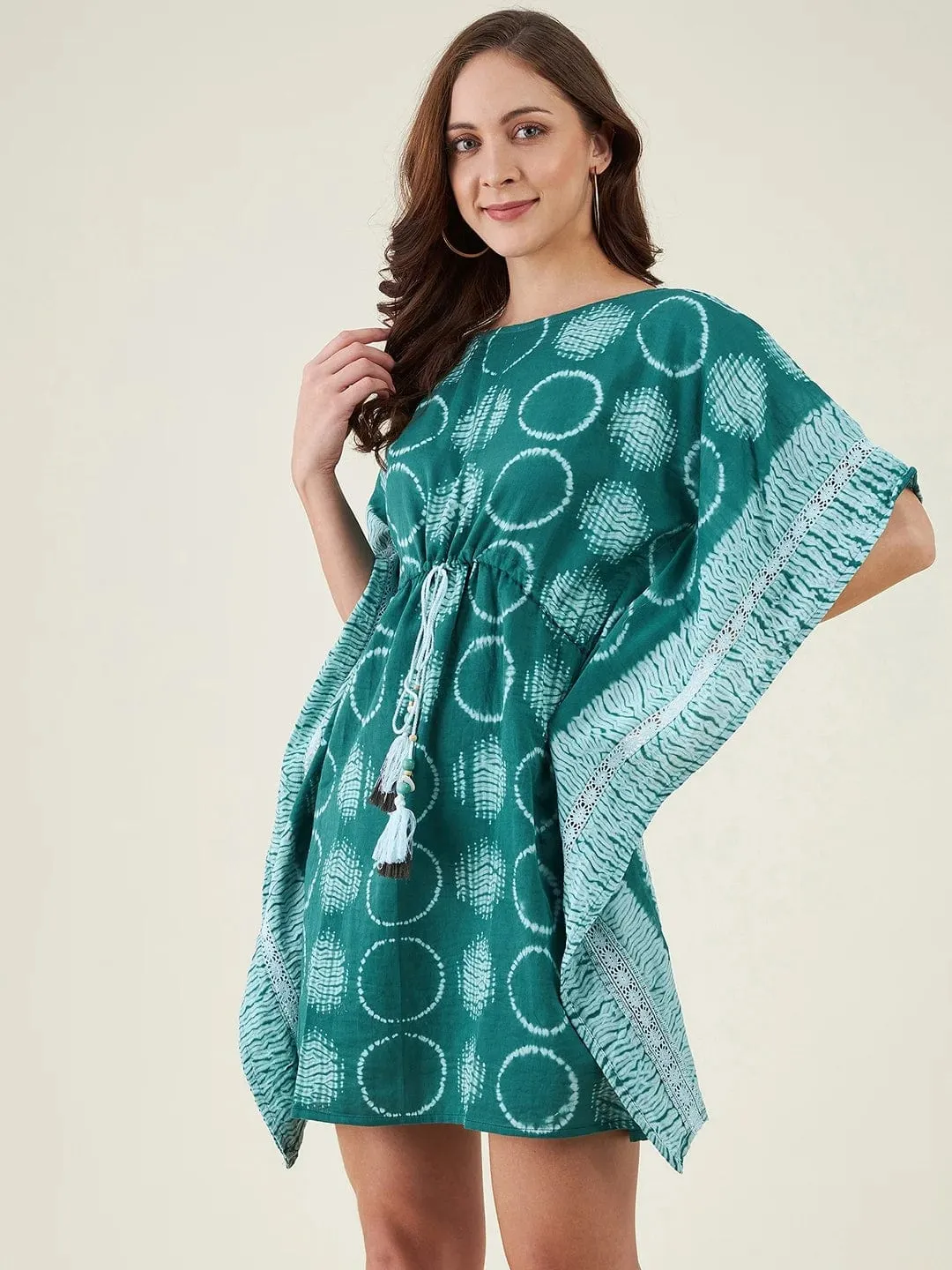 Bottle Green Shibori Tiedye Kaftan Dress