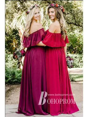 Chic Chiffon Off-the-shoulder Neckline A-line Bridesmaid Dresses BD071