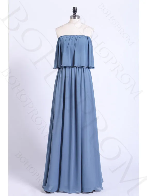 Chic Chiffon Off-the-shoulder Neckline A-line Bridesmaid Dresses BD071