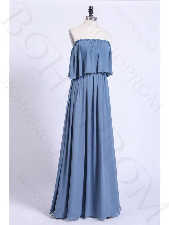 Chic Chiffon Off-the-shoulder Neckline A-line Bridesmaid Dresses BD071