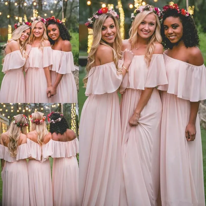 Chic Chiffon Off-the-shoulder Neckline A-line Bridesmaid Dresses BD071