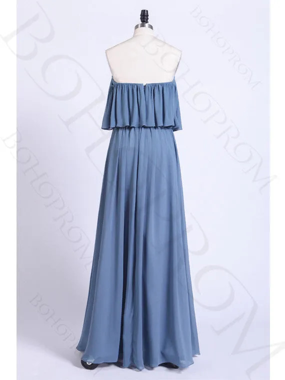 Chic Chiffon Off-the-shoulder Neckline A-line Bridesmaid Dresses BD071