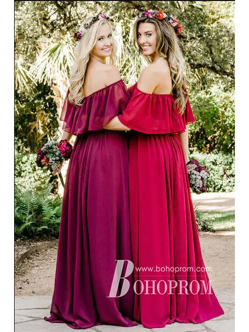 Chic Chiffon Off-the-shoulder Neckline A-line Bridesmaid Dresses BD071