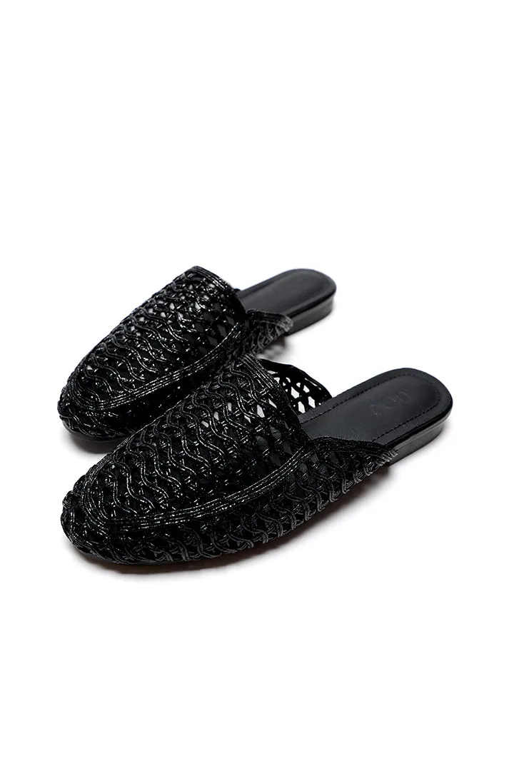 Choice Wave Basket Weave Mules Sandals Black