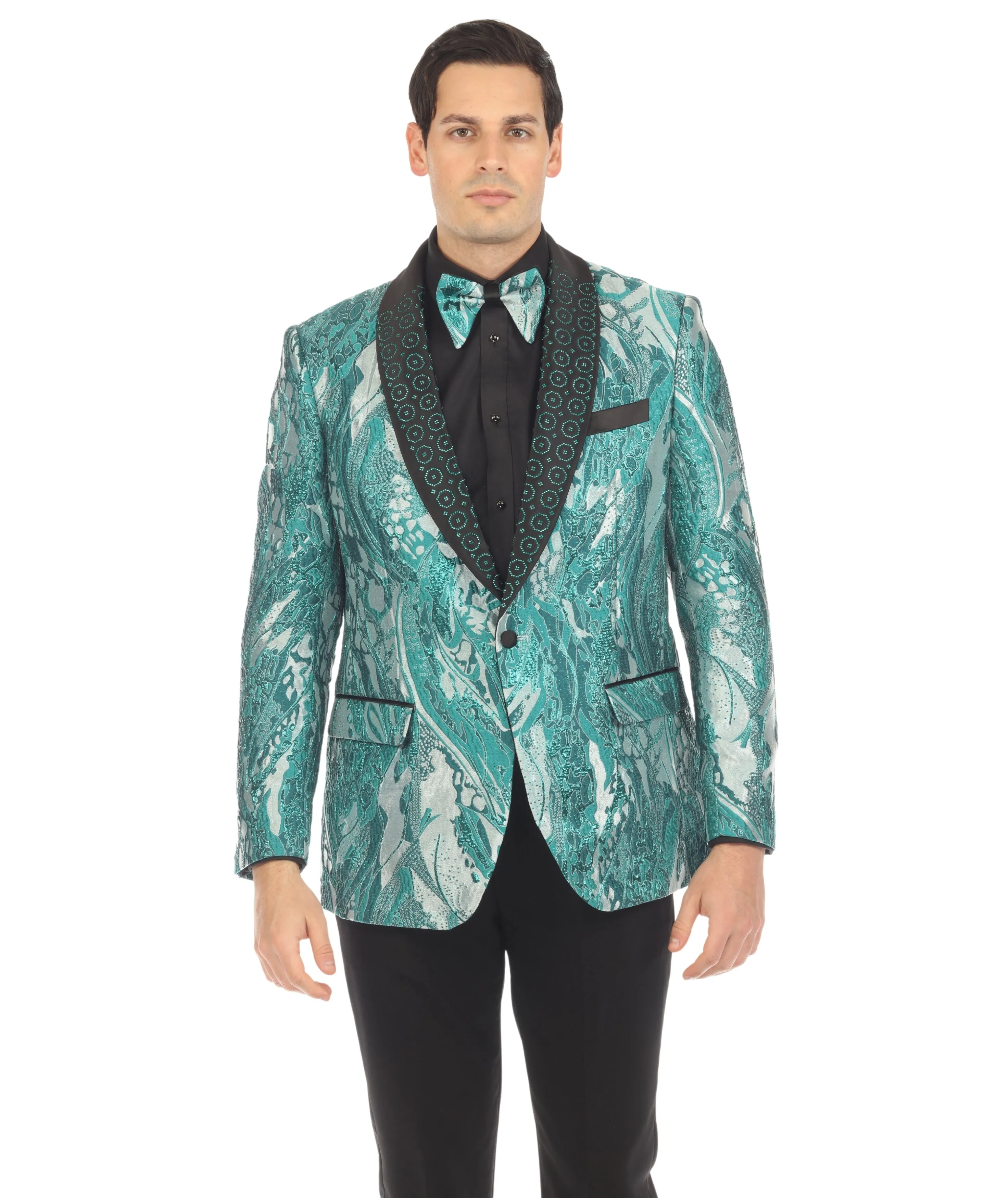 COSMOPOLITAN - AQUA MENS COSMOPOLITAN AQUA SHAWL COLLAR TUXEDO 1 BUTTON 2 VENT SLIM FIT BLAZER