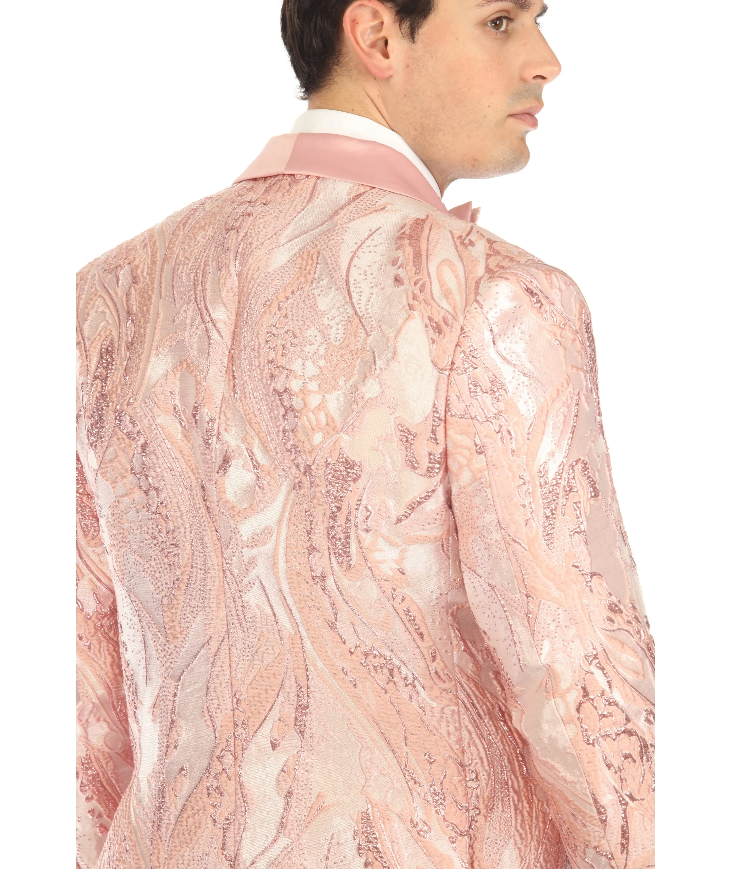 COSMOPOLITAN - PINK MENS COSMOPOLITAN PINK SHAWL COLLAR TUXEDO 1 BUTTON 2 VENT SLIM FIT BLAZER