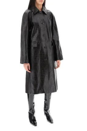 crocodile embossed leather coat