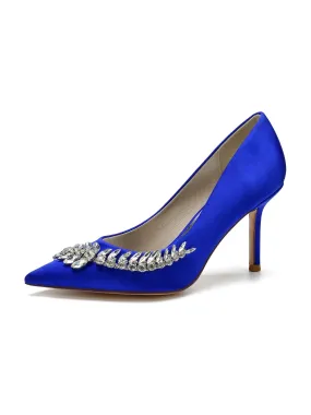 Crystal Side Pointed Toe Satin Pump