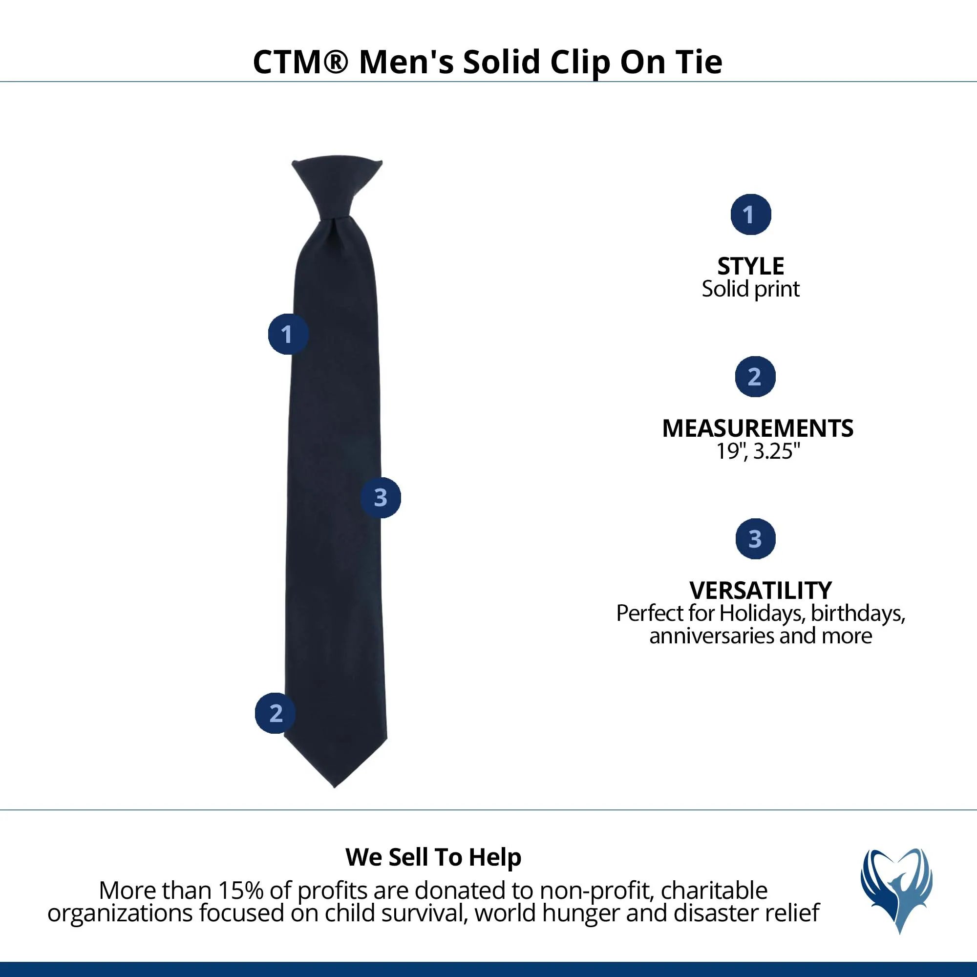 CTM® Men's Solid Clip On Tie