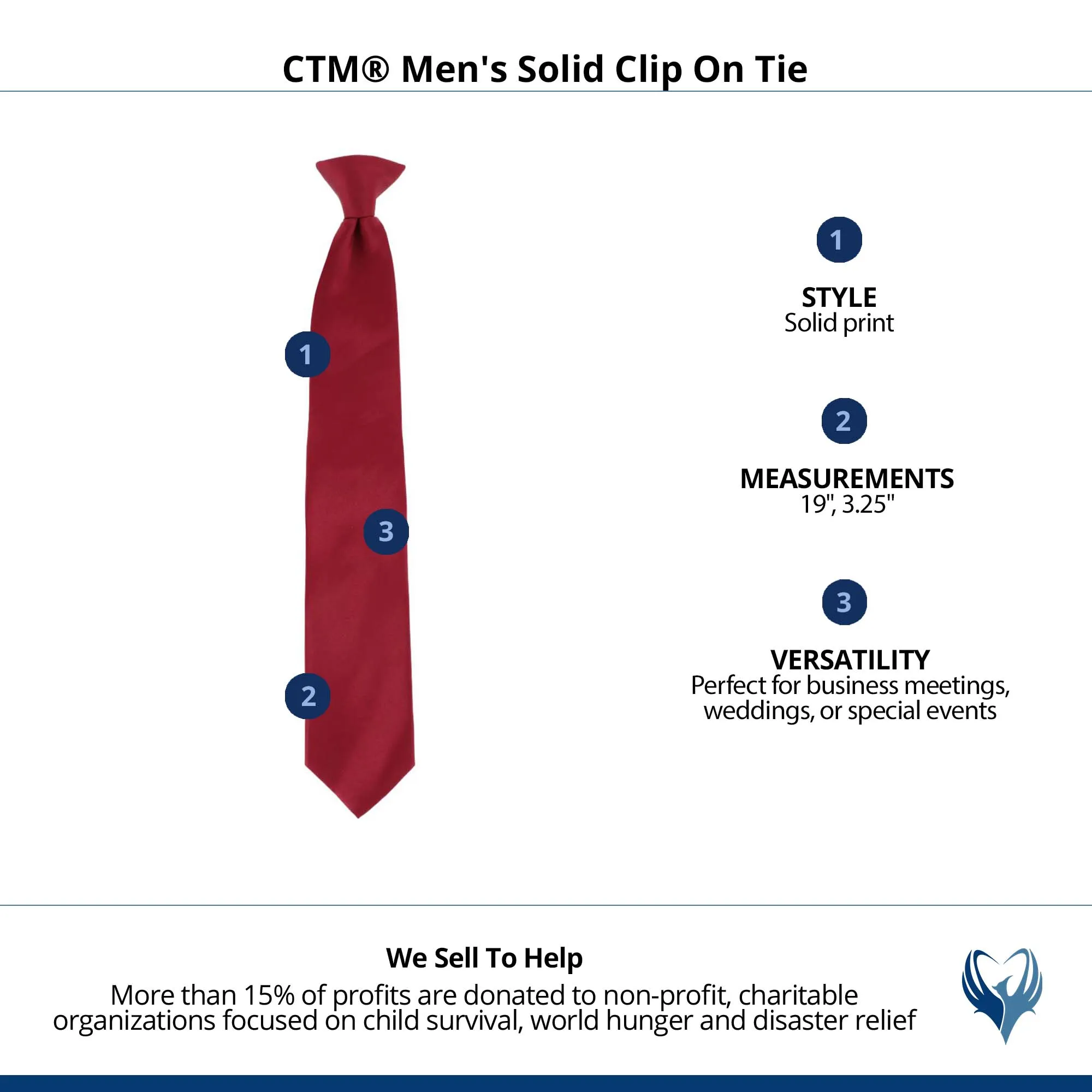 CTM® Men's Solid Clip On Tie