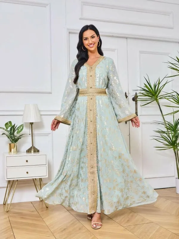 Elegant Evening Dress Muslim with Flower Gold Stamping