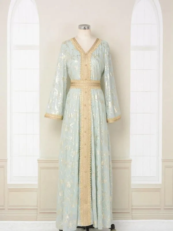 Elegant Evening Dress Muslim with Flower Gold Stamping