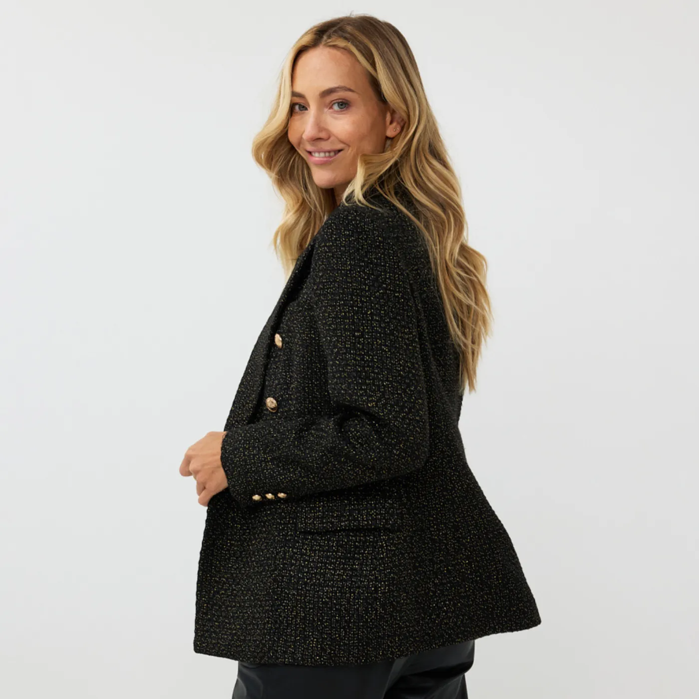 Esqualo Boucle Blazer | Black/Gold