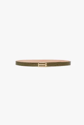 Exclusive Frame Belt In Khaki Croc Embossed Calf Leather