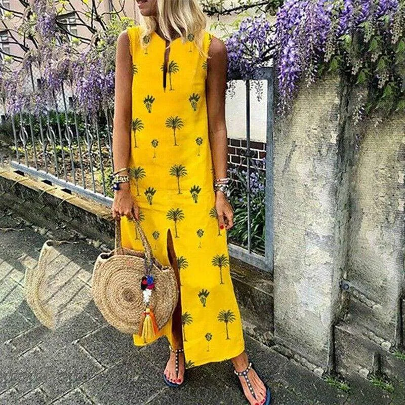 FashionSierra - Women Boho Long Maxi Dress Fashion Ladies Sleeveless Summer Beach Floral Dress Casual Holiday Dresses Sundress