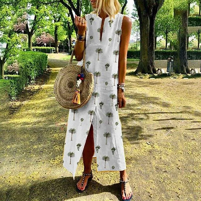 FashionSierra - Women Boho Long Maxi Dress Fashion Ladies Sleeveless Summer Beach Floral Dress Casual Holiday Dresses Sundress