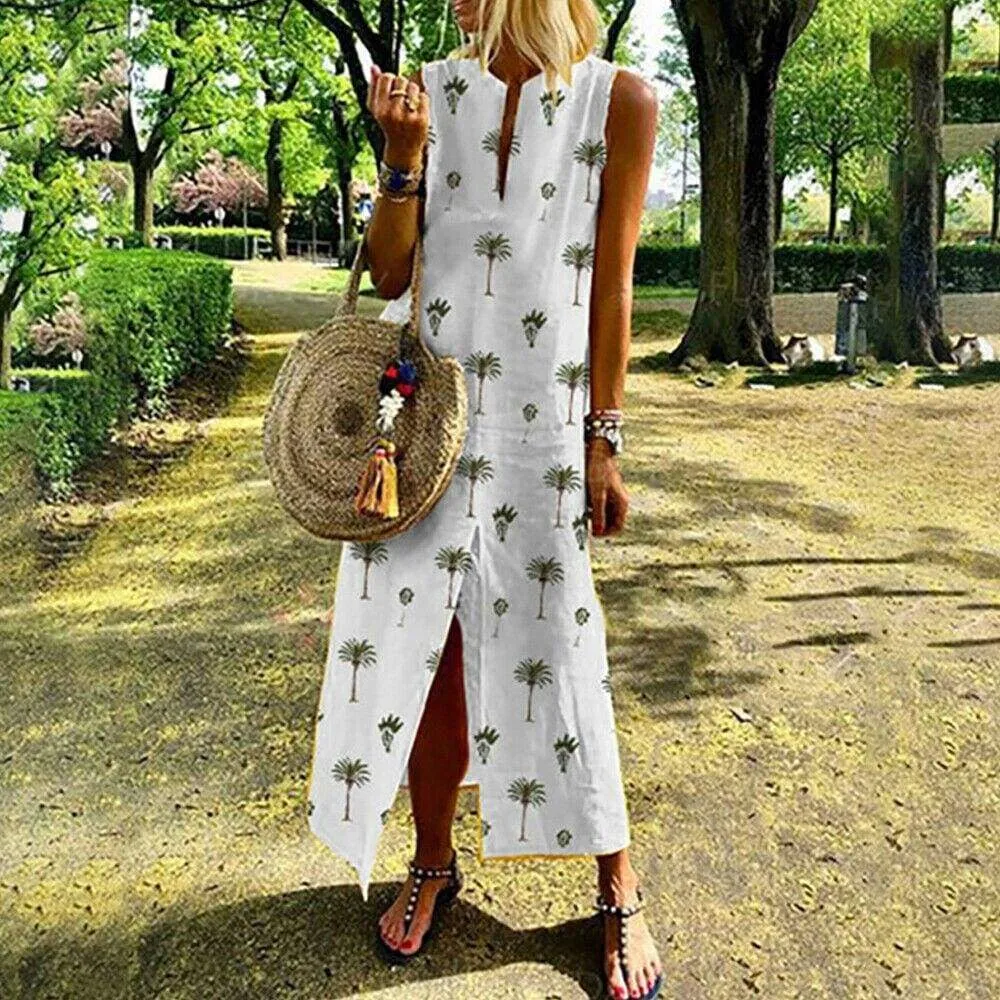 FashionSierra - Women Boho Long Maxi Dress Fashion Ladies Sleeveless Summer Beach Floral Dress Casual Holiday Dresses Sundress