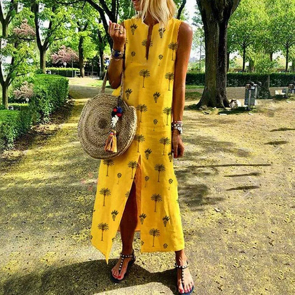 FashionSierra - Women Boho Long Maxi Dress Fashion Ladies Sleeveless Summer Beach Floral Dress Casual Holiday Dresses Sundress