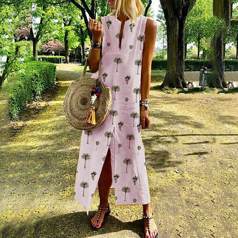 FashionSierra - Women Boho Long Maxi Dress Fashion Ladies Sleeveless Summer Beach Floral Dress Casual Holiday Dresses Sundress