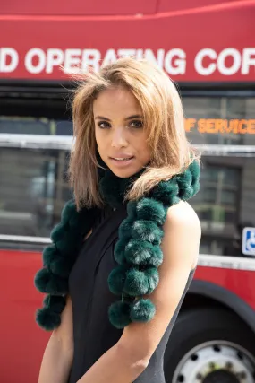 Faux Fur Poms Muffler- Emerald