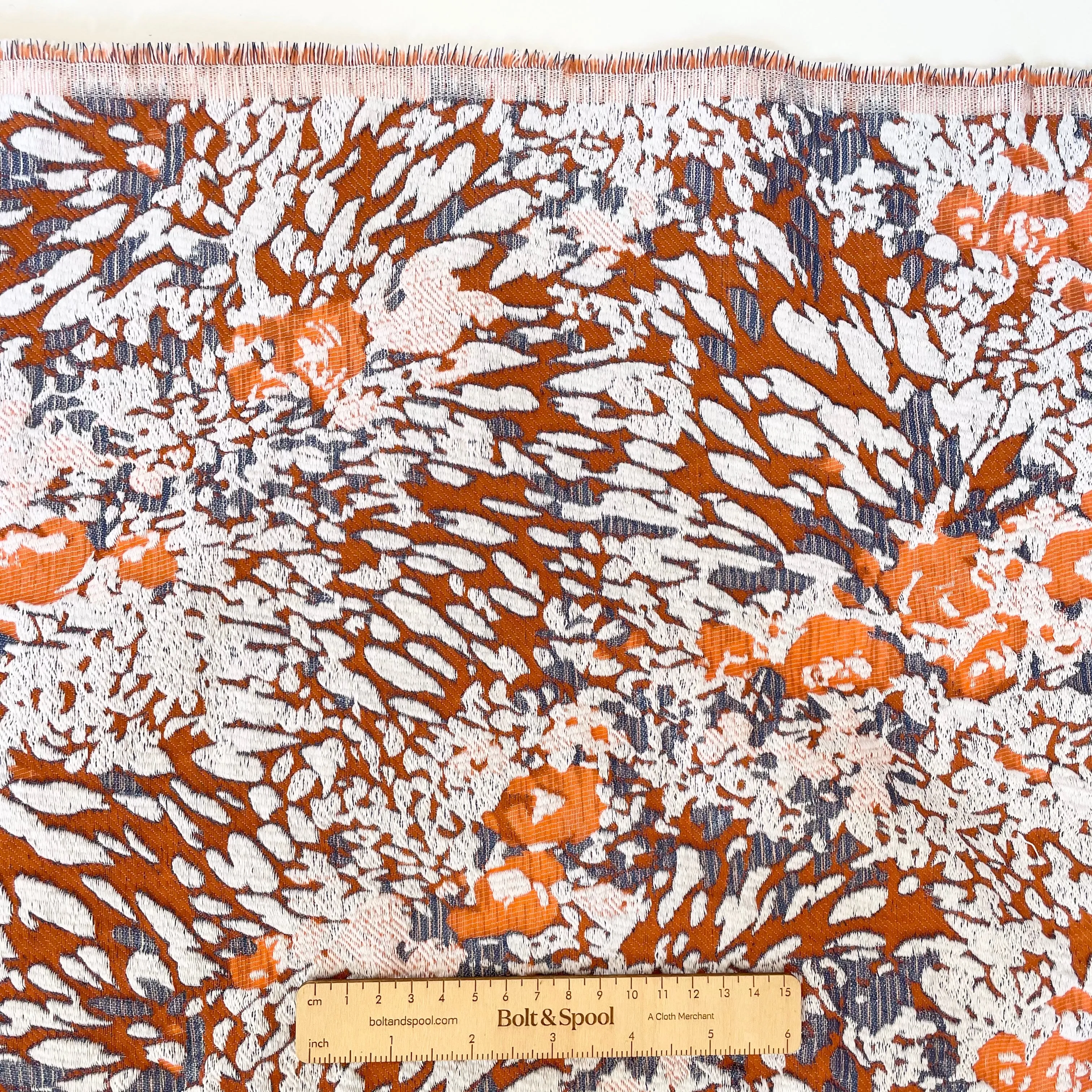 FCN Textiles : Jungle Brocade - Orange / White