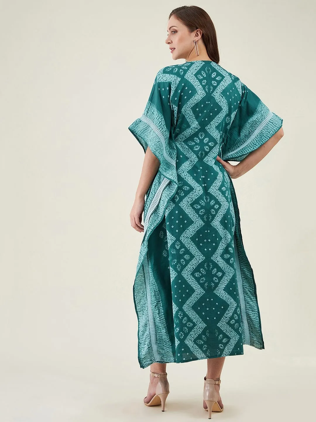 Forest Green Shibori Tiedye Kaftan Dress