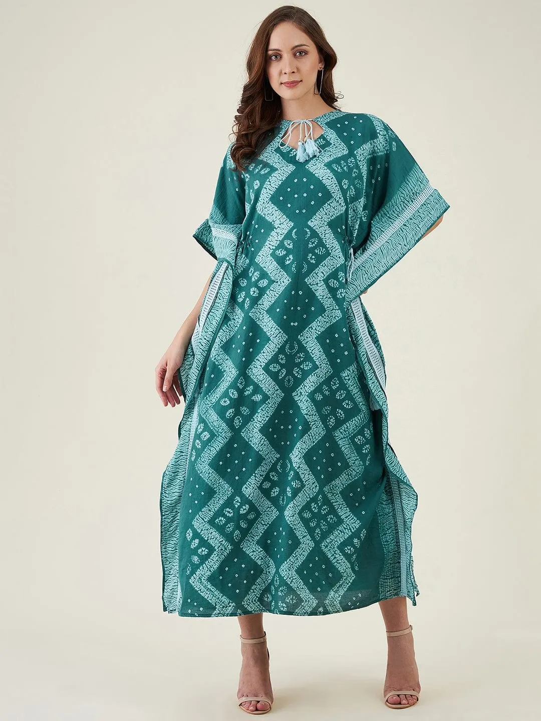 Forest Green Shibori Tiedye Kaftan Dress