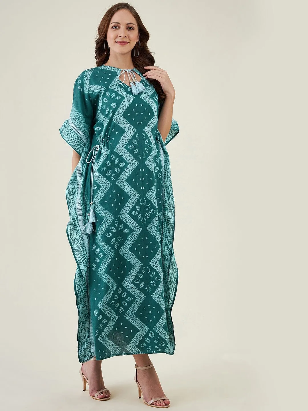 Forest Green Shibori Tiedye Kaftan Dress