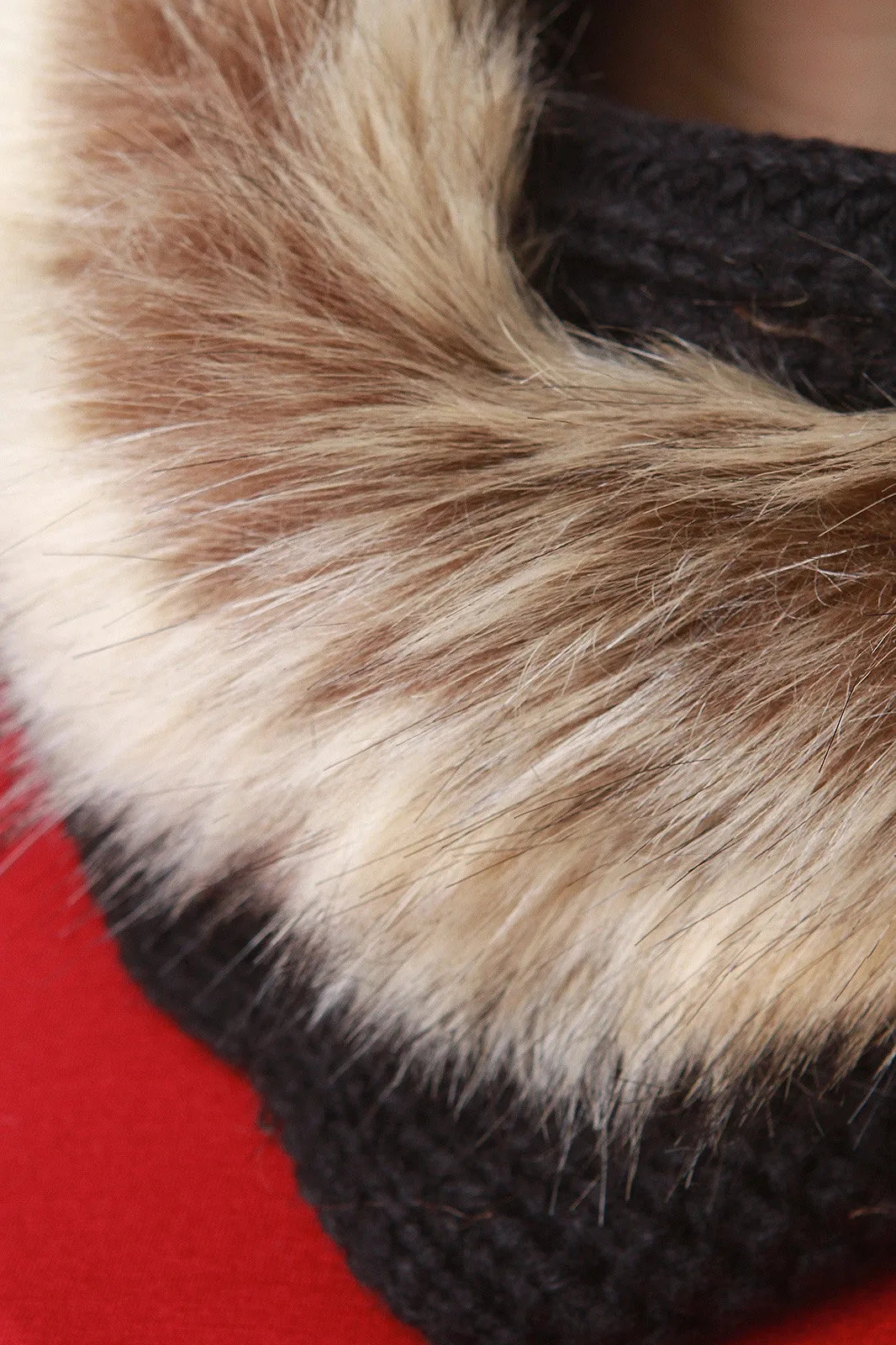 Fur Trim Solid Knit Tube Scarf