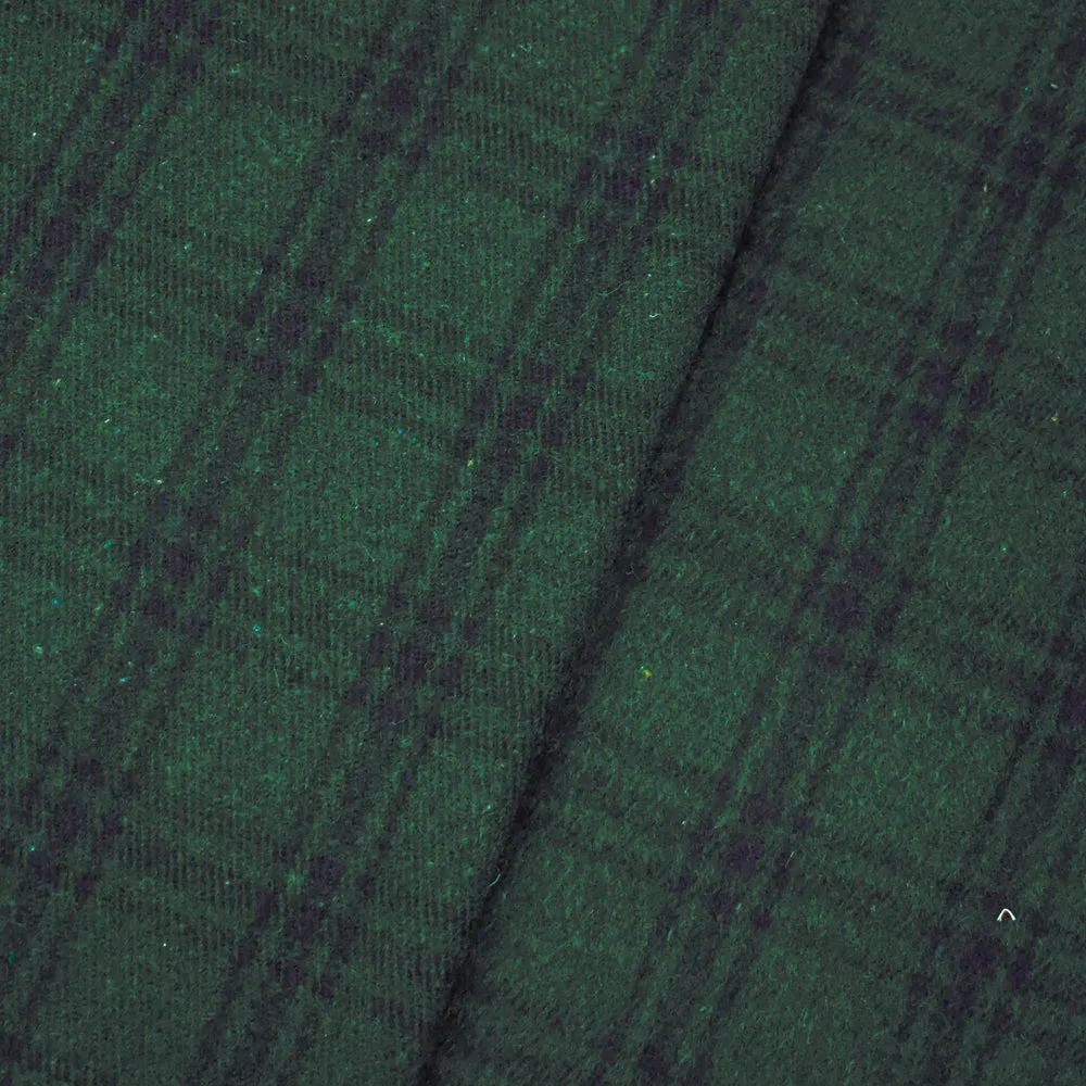 Green-Blue-Black Wool-Polyester Single Sided Brushed Plaid Jacketing Fabric