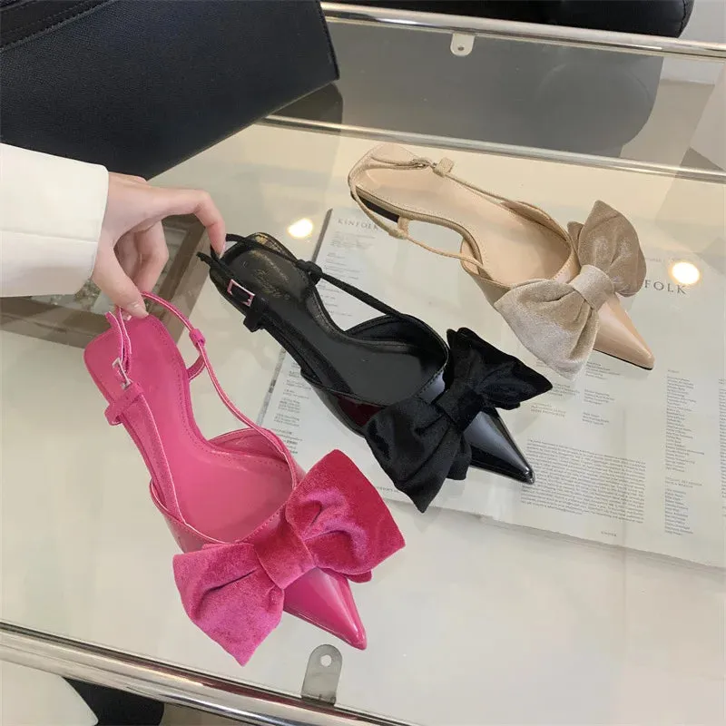 Hnzxzm Women Shoes 2024 Summer Flat Sandals Ladies Fashion Designers  Elegant Party Dress Bow Tie Pointed Slingback Sandals Women Pumps