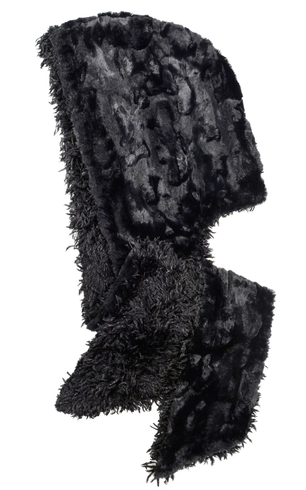 Hoody Scarf - Black Swan Faux Feather with Cuddly Fur in Black