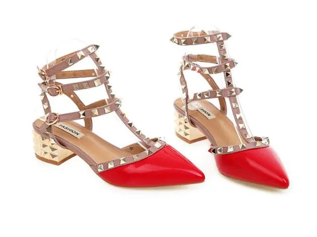 Hot Studded Pointed Toe Strappy Stiletto Shoes