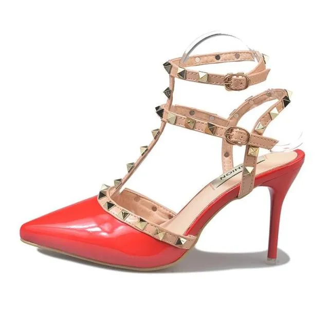 Hot Studded Pointed Toe Strappy Stiletto Shoes