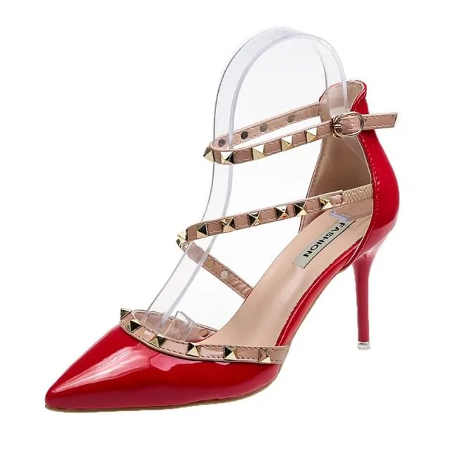 Hot Studded Pointed Toe Strappy Stiletto Shoes