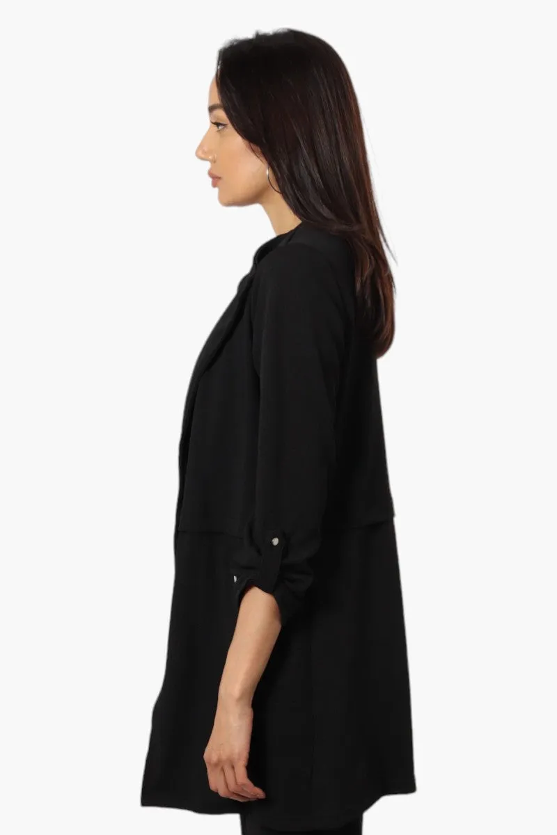 Impress Roll Up Sleeve Long Blazer - Black